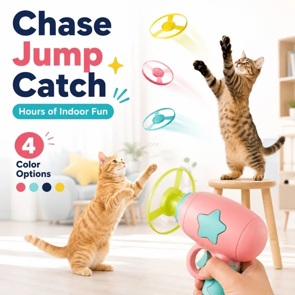 Interactive Cat Toy Disc Launcher Mini Flying Disc Pet Training Chasing Game Toy for Kitten Indoor Play Supplies Daily Use