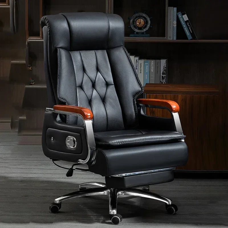 Headrest Leather Office Chair Extendable Wheels Recliner Luxury Computer  Designer Study Bedroom Chaise Lounges Furniture