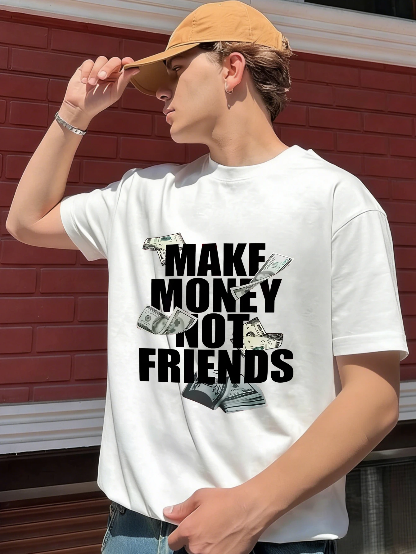 

Мужская футболка с коротким рукавом с забавным принтом "Make Money Not Friends", хлопковая, с круглым вырезом, летняя, повседневная, уличная одежда для мужчин