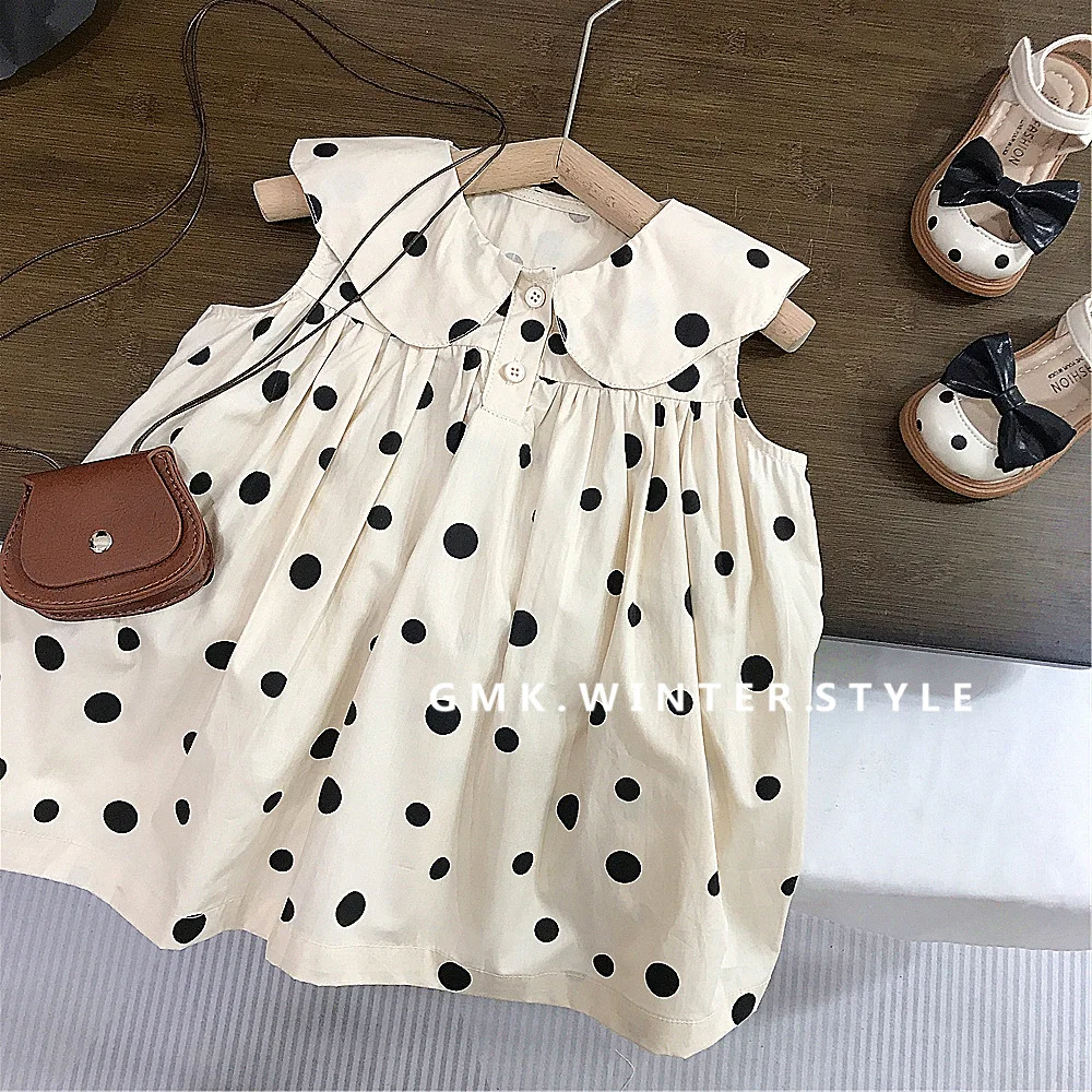 Korean Girls Dress Summer New Foreign Style Baby Doll Collar Polka Dot Sleeveless Vest Dress Princess Dress