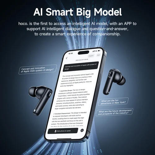 Imagen 1 del producto HOCO Smart AI traducción inalámbrica ANC ENC auriculares con cancelación de ruido Bluetooth 5,4 música deportes auriculares estéreo HiFi con 4 micrófonos