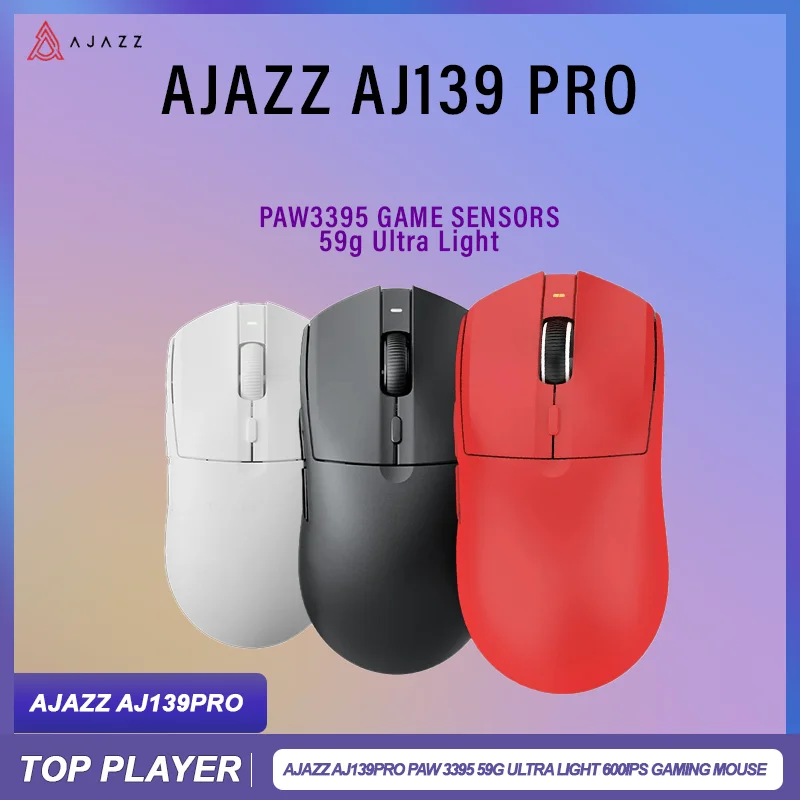 AJAZZ AJ139 Pro Gaming Mouse PAW3395 4K 2.4g Dual Mode Wireless Lightweight Rechargeable FPS Gaming Customized Ergonomic Mice