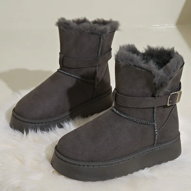 

Platform Cotton Boots Winter New Round Toe Suede Woollen Thickened Anti-slip Wear-resistant Short Cylinder Snow Boots