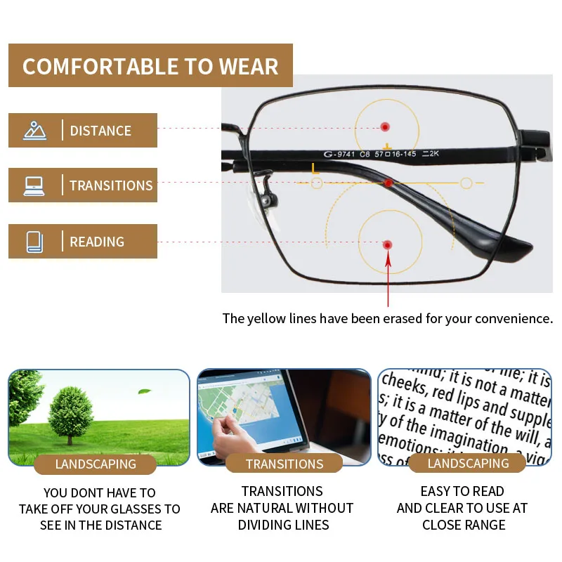 Progressive Multifocal Reading Glasses  for Men, Lightweight Metal Full Frame Blue Light Blocking Computer Readers, Stylish