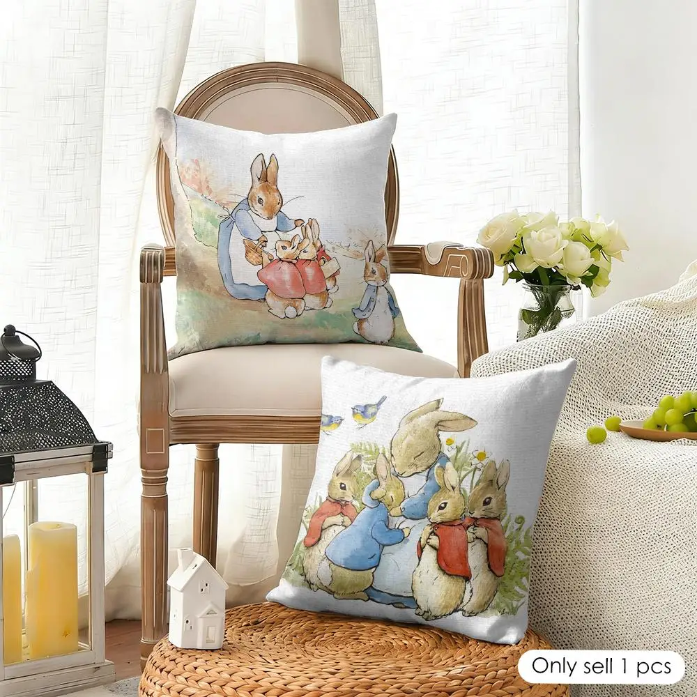 Cartoon p-peter r-rabbit Cushion Cover Organic Linen Square Pillow Case Durable Non-Allergenic And Kind To Skin