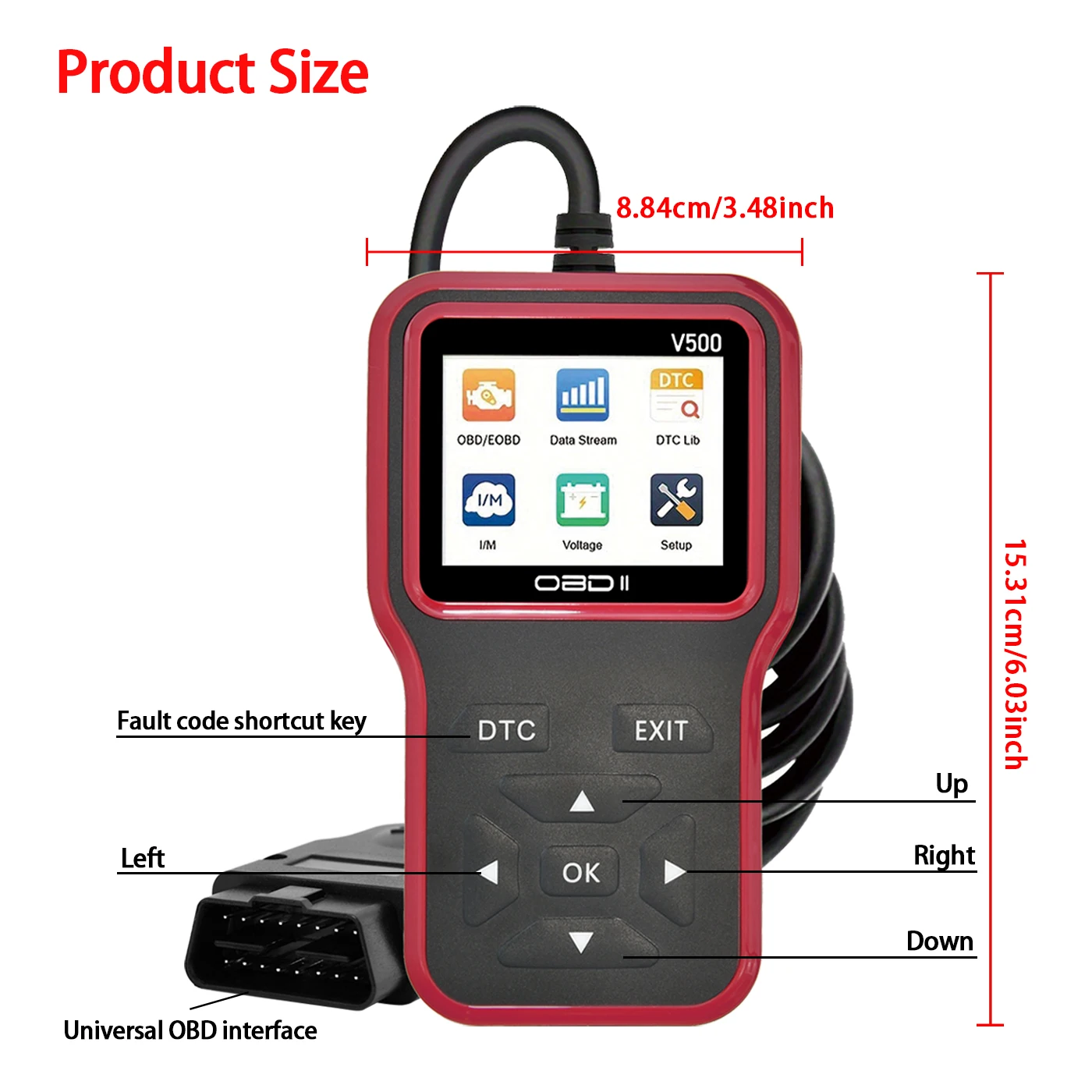 2025's Latest Obd2 Scanner Diagnostic Tool - Complete Engine Code Reader with Data Stream, I/M Readiness, Voltage Test, and Erase Functions, Obd Powered, Compatible with All Vehicles from 1996 Onwards