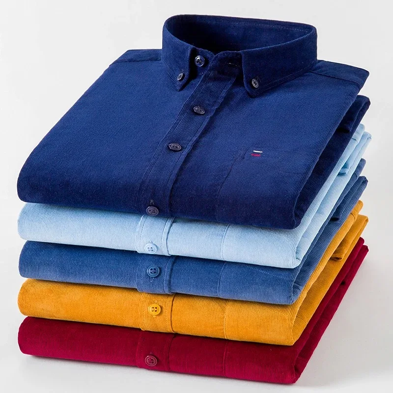 Cotton Corduroy Shirt Men’s Long Sleeve Casual Regular Fit Soft Comfortable Pocket Dress Shirts For Male Blouse Clothes 7XL