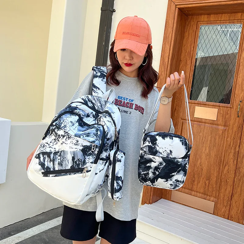 2023 Chinese style tie-dyed backpack for teenagers Boys girls 3-piece set student school bags Forest series printed schoolbags