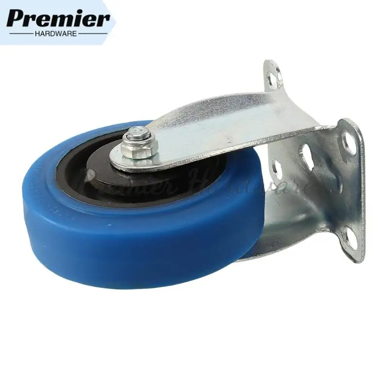 

4 Inch Blue Bullet Fixed Soft Rubber Rolling Castor Wheels – Low Profile Mini Rigid Silent Design Perfect for Carts and Drawers