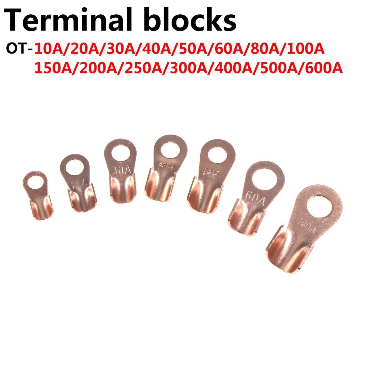 

10PCS OT-10A 20A 30A 40A 50A 60A 80A 100A 150A 200A 250A Copper Circular Splice Terminal Wire Naked Connector Battery Cable Lug