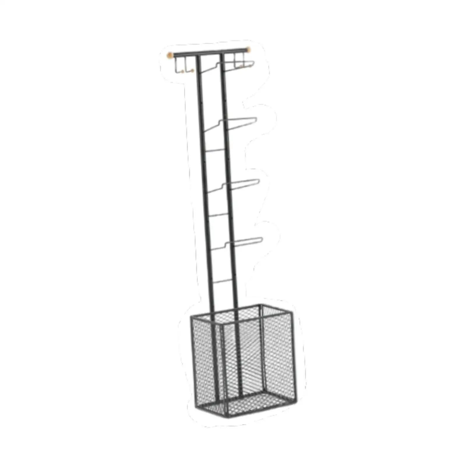 

Sports Equipment Organizer with Basket and Hooks Metal Vertical Ball Rack for