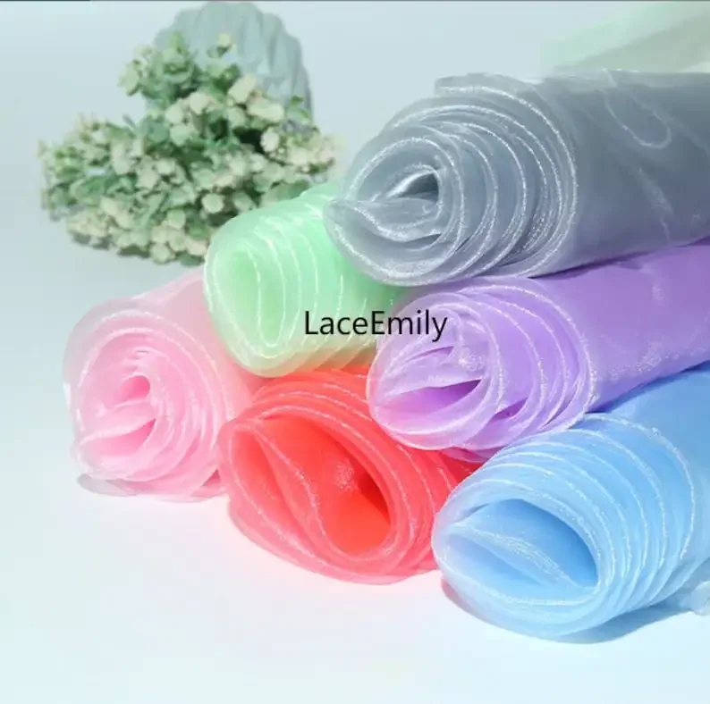 31 Colors Glitter organza Stiff Lace Fabric Hard Organza Sheer Tulle Fabric For Girl Dress  Dress Wedding Dress Bridal Veil