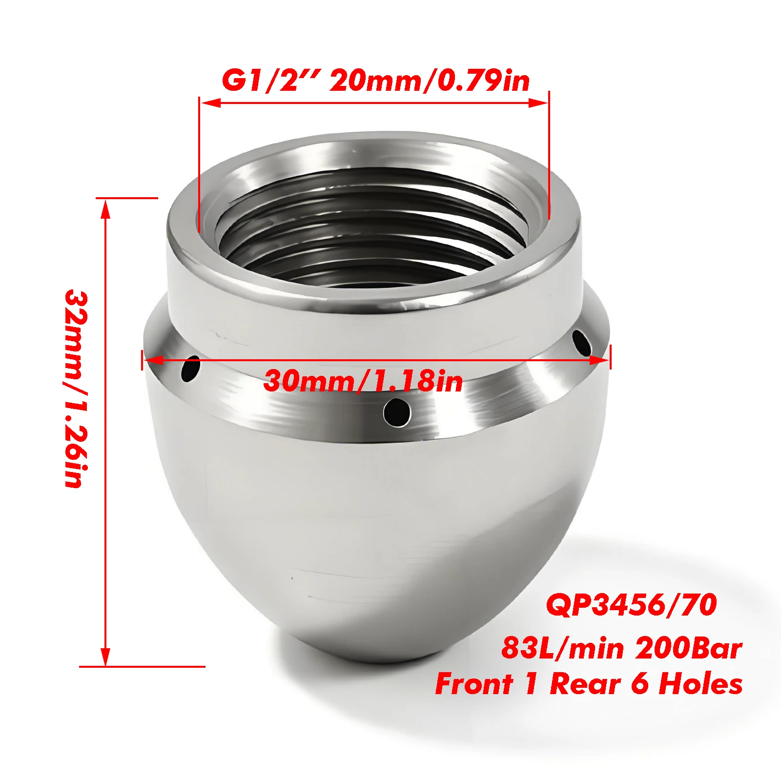 Drain Dredging Nozzle G1/2'' High Flow Pipeline Dredging High-Pressure Water Gun Cleaning Gun Front 1 Hole Back 6 Holes