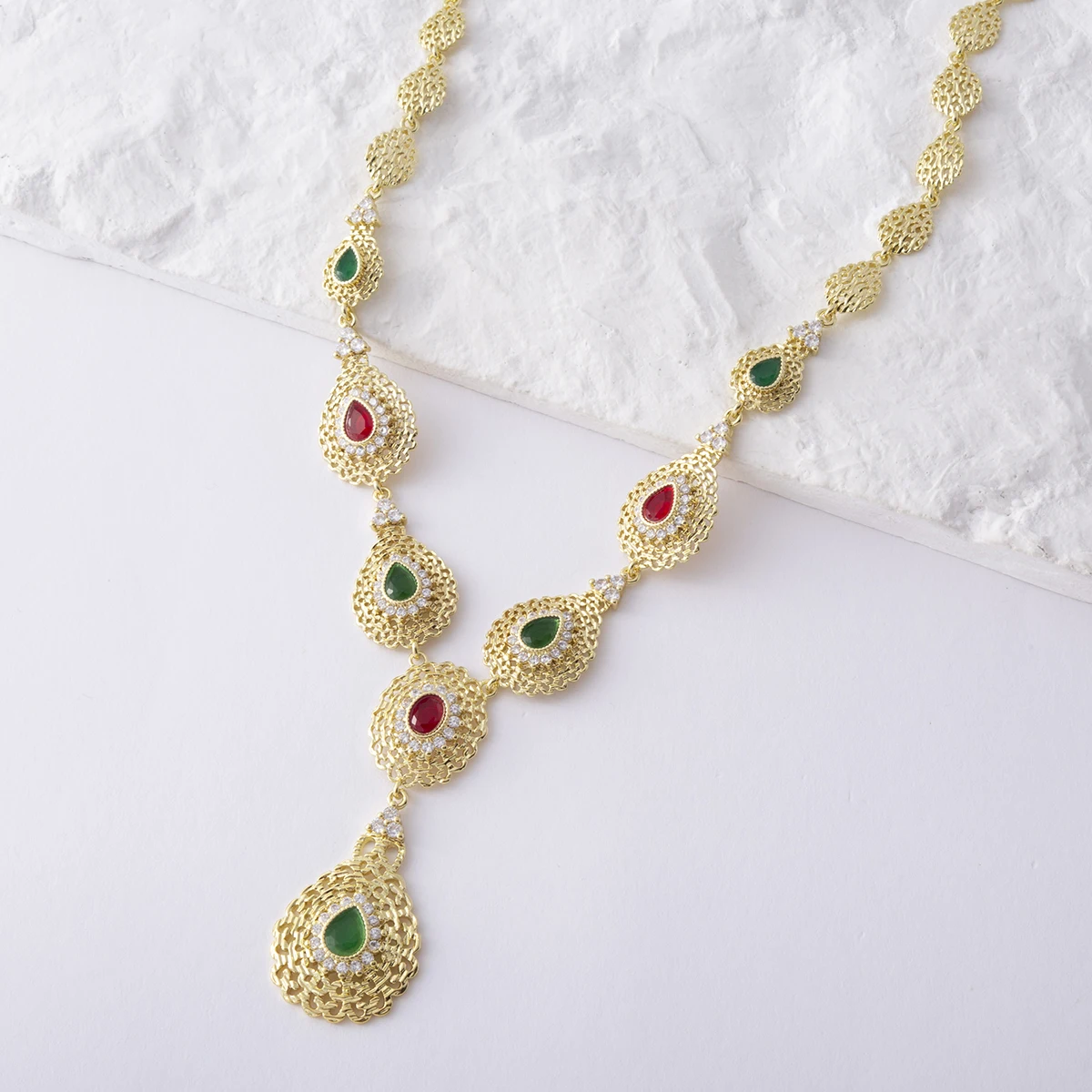 2023 June New Traditional Moroccan Women's Jewelry Set Wedding Multi Color Gem Necklace Earrings Luxury Accessories Gift