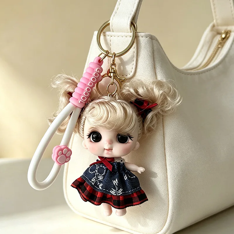 11cm Ponytail Doll Keychain Pendant Joint Moveable Mini Princess Doll Dress Up Toy Cute Smiling Emoticon Doll Children Girl Gift
