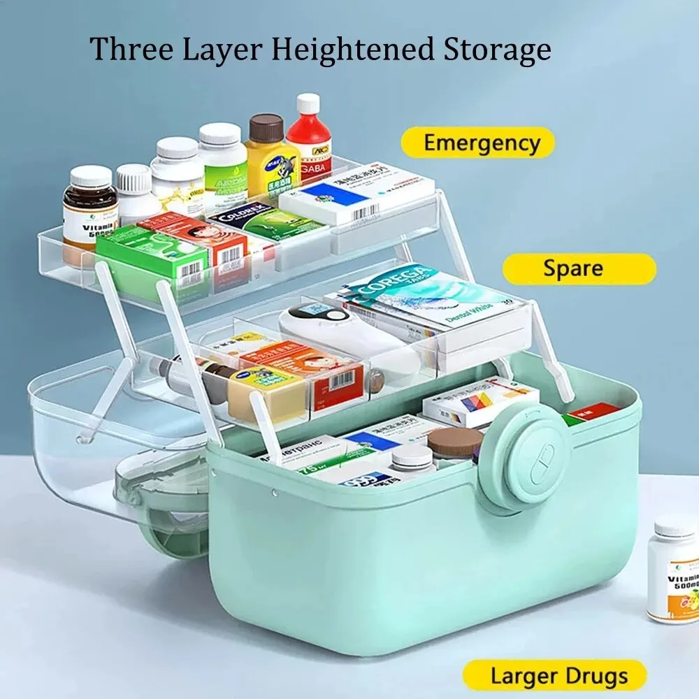 3 Layer Large Capacity Family Medicine Organizer Box Portable First Aid Kit Family Emergency Pharmacy Storage Container Pill Box