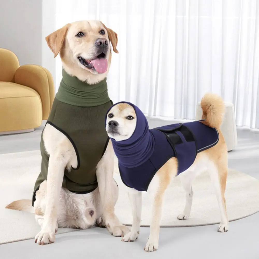 Elastic Dog Anxiety Vest Windproof Reflective Dog Soothing Clothes with Hoodie Warm Dog Thunder Vest for Fireworks