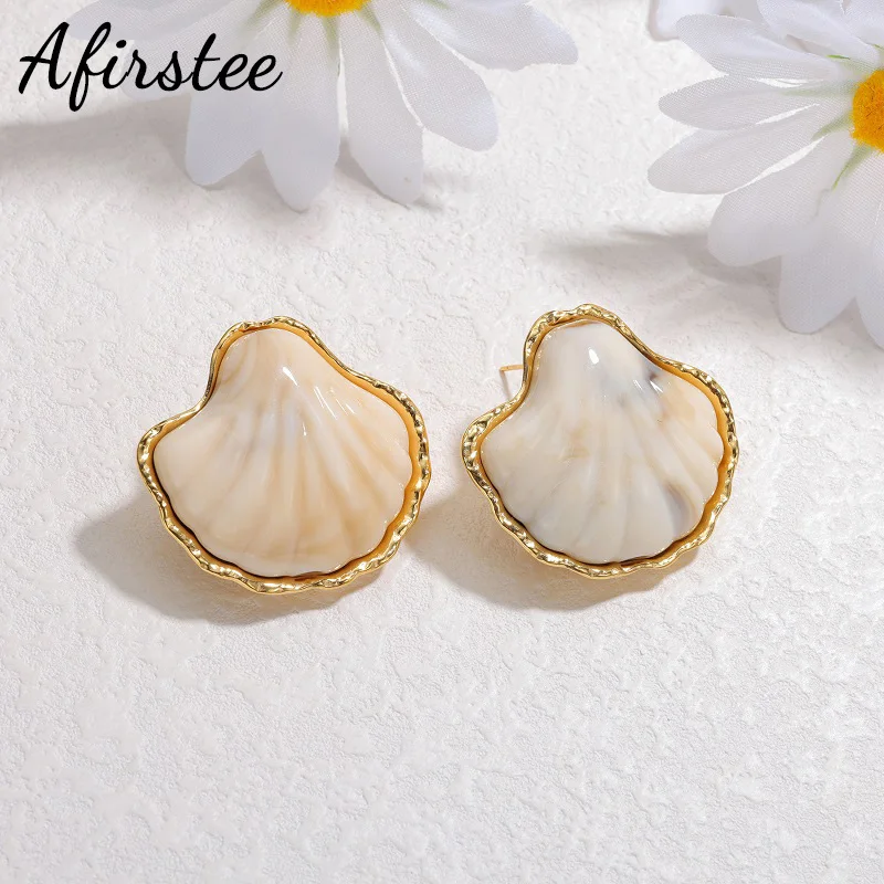 Afirstee Ocean Series 3 ألوان ذهبية اللون حافة شل محارة أقراط للنساء مجوهرات رائعة الفتيات الساحرة مسمار