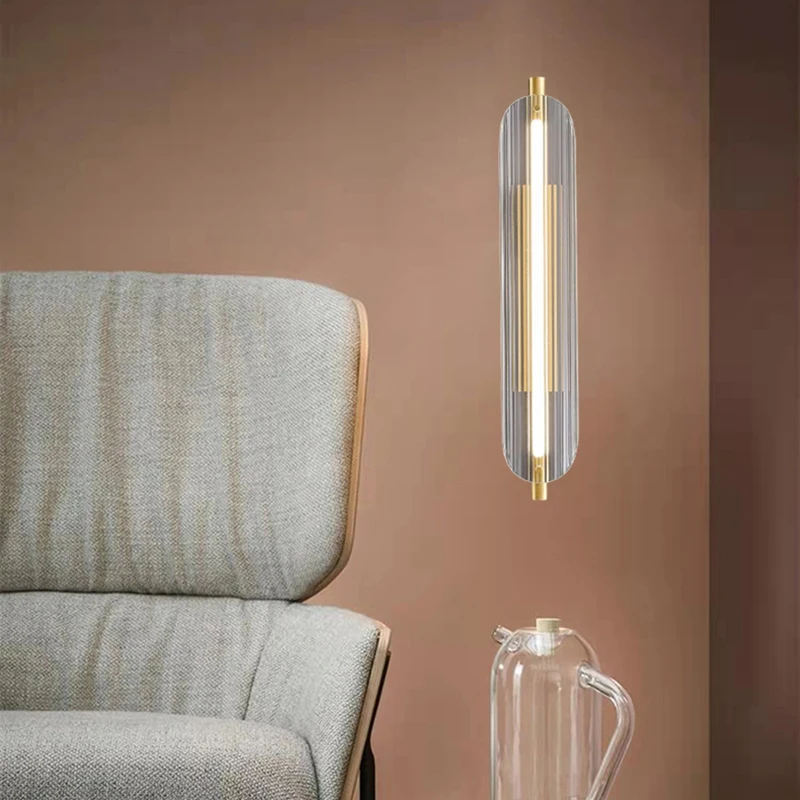 Modern Clear Glass Wall Light Brass Gold For Living Room Bedroom Aisle Restaurant Sconce Copper Gold  New Style