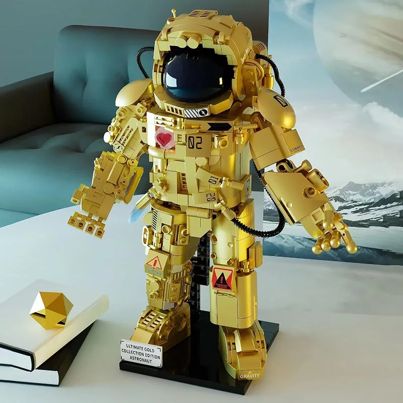 

Space Astronauts Building Blocks Set Golden Spaceman Action Figures Model Kit Bricks Ornaments Adult Kids Assembled Toys Gift