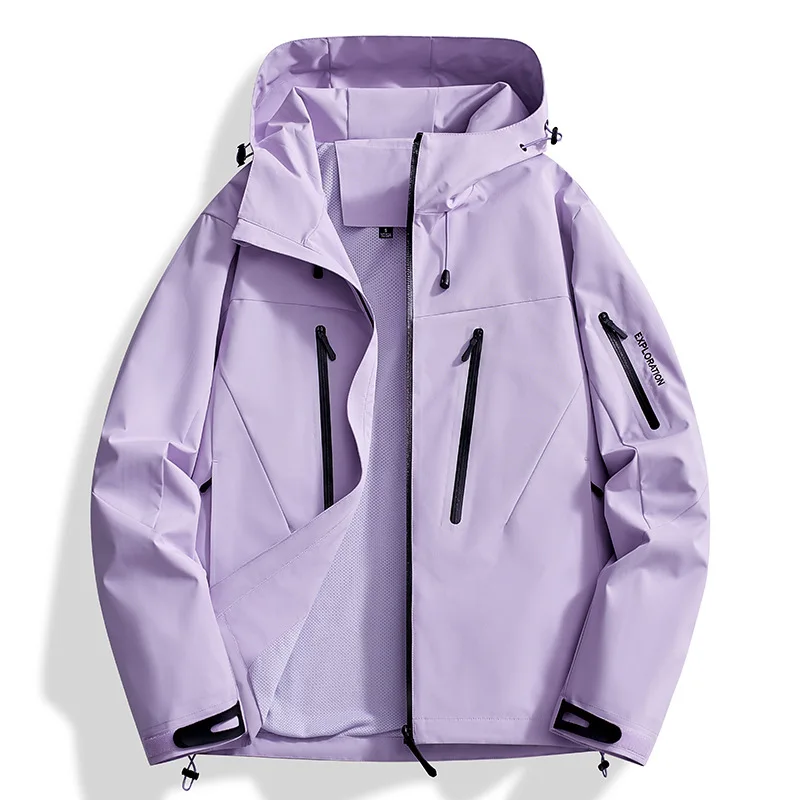 New outdoor single-layer windbreaker, women's mountaineering suit, hiking waterproof jacket, trendy hooded jacket