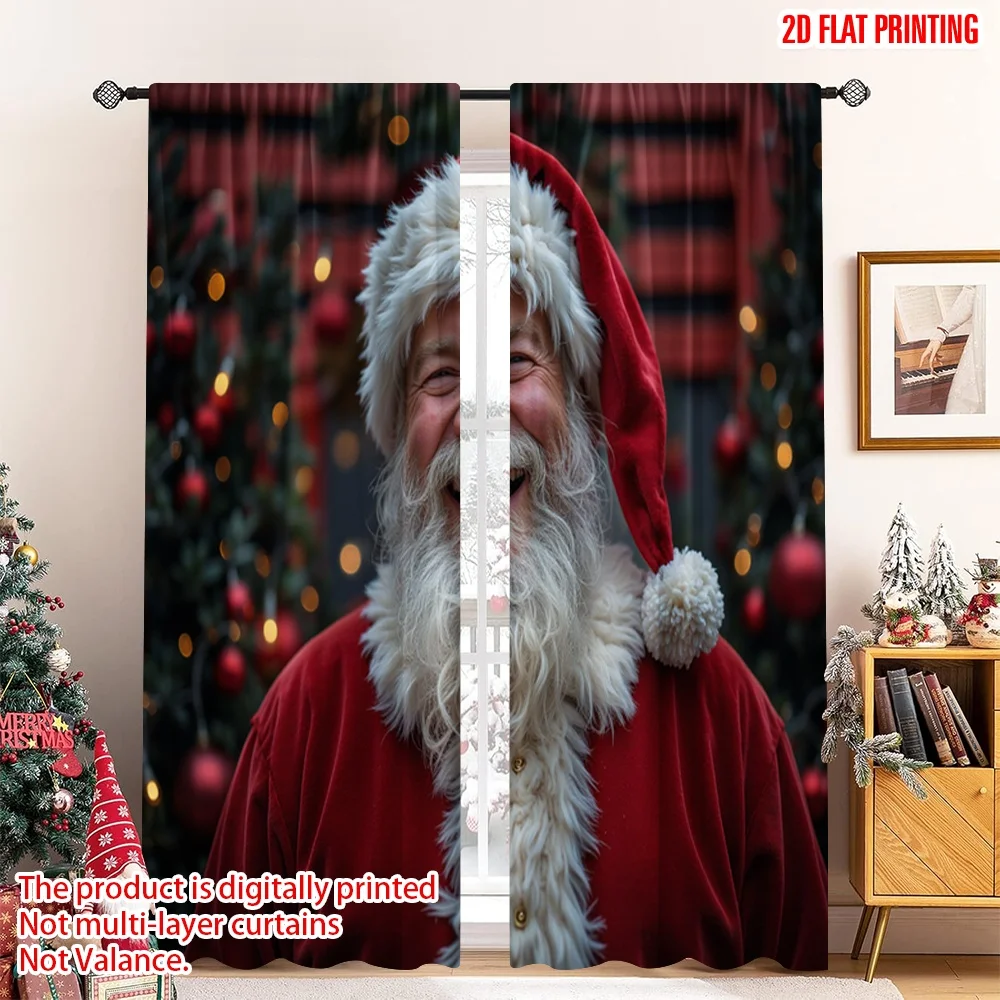 

2pcs 2D flat printing Merry Christmas Popular Party Window Curtains Santa Claus Christmas Festive Season 100% Polyester Without