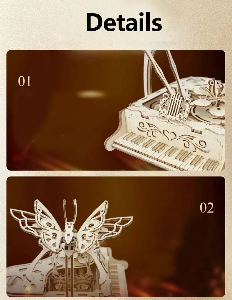 3D Holzpuzzle Spieluhr Klavier-Modellbausatz DIY Montage Musikinstrument Bausätze Heimdekoration Bastelgeschenk für Erwachsene und Jugendliche – Detail 19