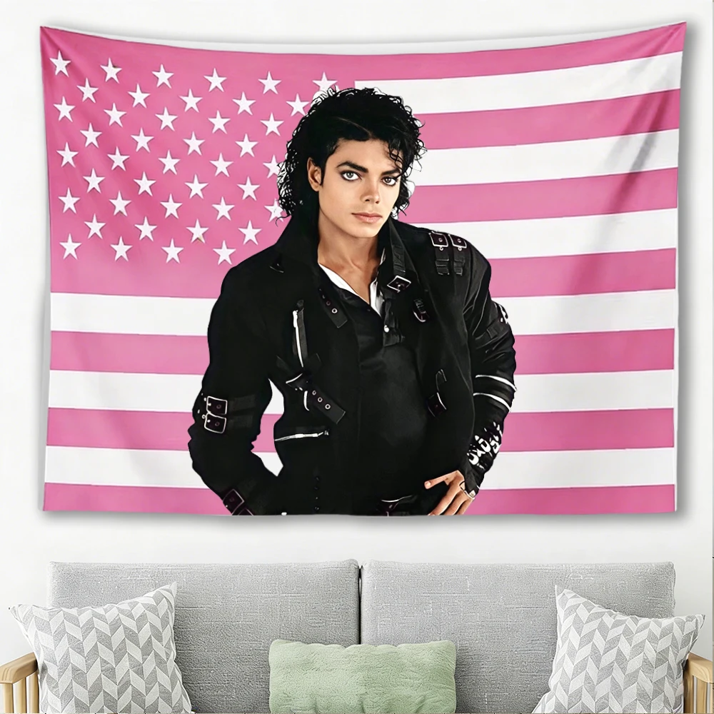 M-Michael J-Jackson Pink American Flag Tapestry Pop Star Portrait Wall Hanging Fan Bedroom Decor Gift