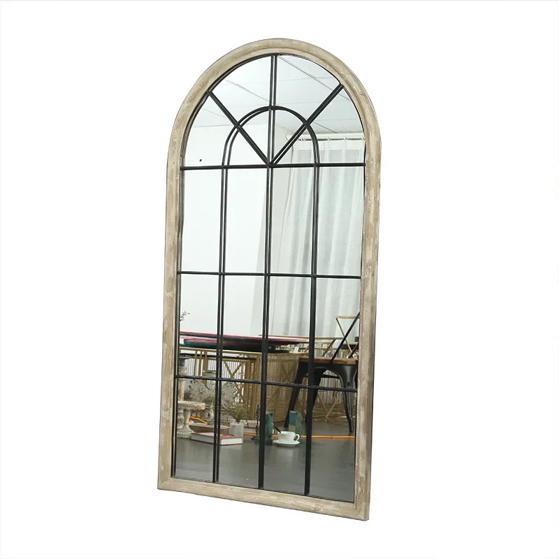 Solid wood furniture clothing store mirror homestay living room retro floor mirror