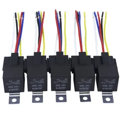 5PCS 12V 24V 40A Waterproof Automotive Relay 4pin 5pin Car Relay With Black Red Copper Terminal Auto Relay With Relay Socket
