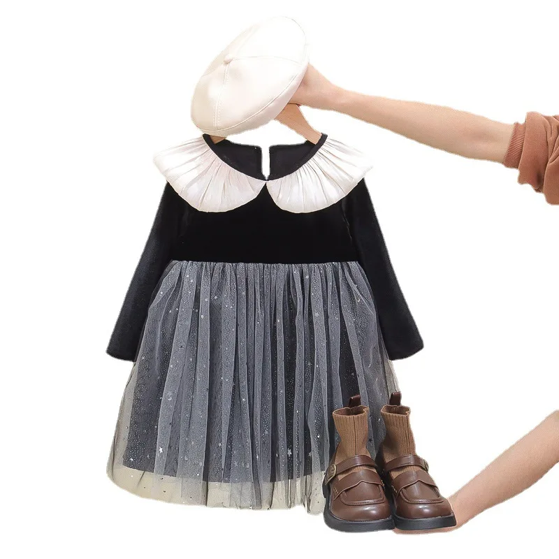 فستان بناتي للربيع والخريف للأطفال عالي الجودة بعمر سنة واحدة فستان للاحتفال تنورة على الطراز الغربي فتاة صغيرة شبكية Pr #5