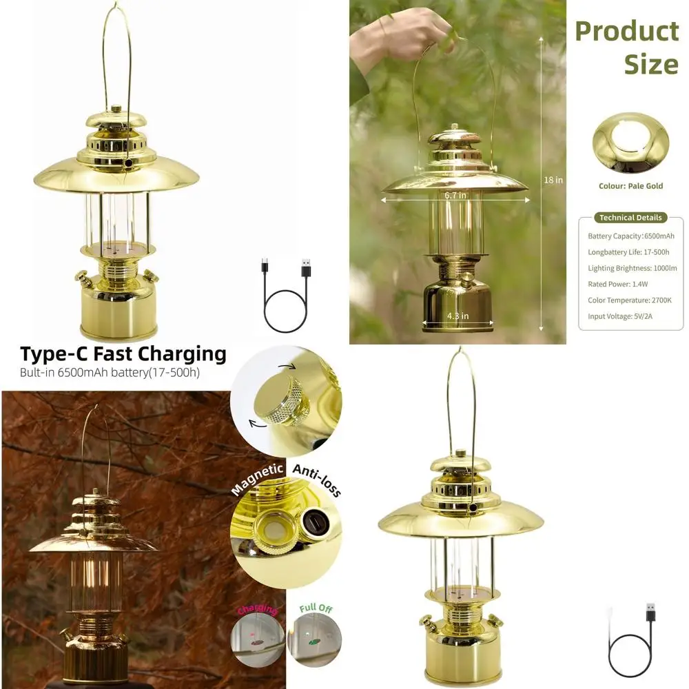 

Винтажный перезаряжаемый светодиодный фонарь для кемпинга (18 шт.) с аккумулятором 6500 мАч на 17-500 часов работы, регулируемый подвесной светильник для улицы и