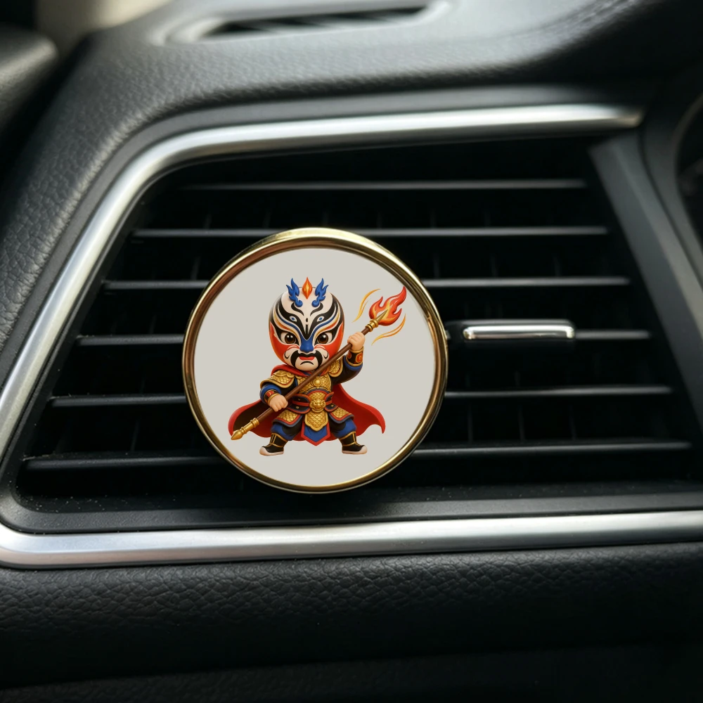 Chinese Style Car Air Freshener AC Vent Clip Opera Face Mask with Sword Elements Unique Auto Fragrance Cultural Festival Gift