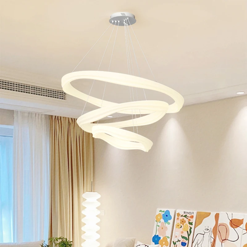 Cream style donut pendant light, living room main light, modern minimalist bedroom dining room duplex lighting fixture