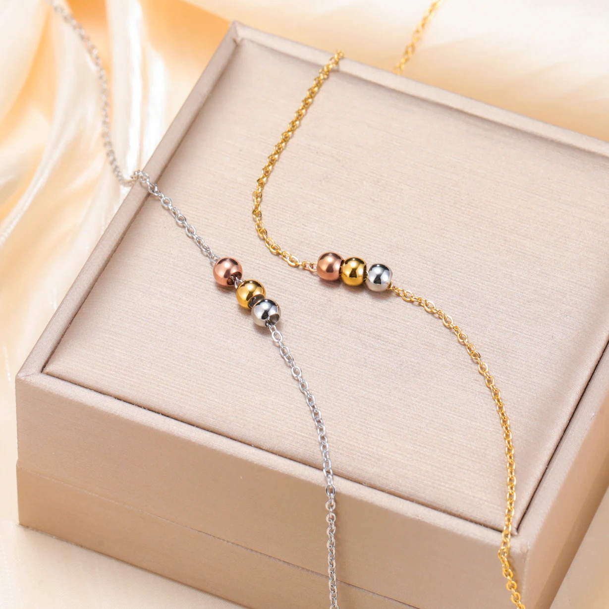 

Teamer Fashion Stainless Steel Beads Necklace for Women Girls Basic Minimalist Office Lady Necklace Choker Jewelry No Rust