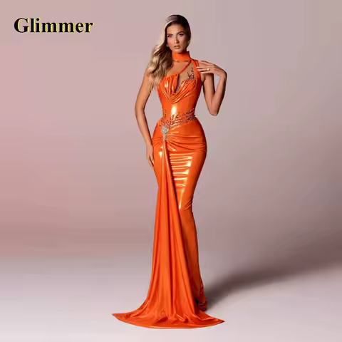 Glimmer Dapper Halter Evening Dress with Rhinestones High Slit Sleeveless Special Occasion Gown Vestido De Noche Customized