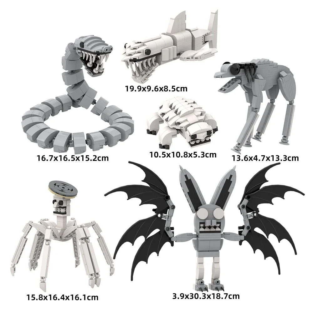 MOC-décennie s de Construction de Personnages Zoonomalile, Jeu d'Horreur Classique, Salle, Requin, Araignée, Cheval, Chauve-Souris, Briques de Bricolage, Jouet Cadeau pour Enfants