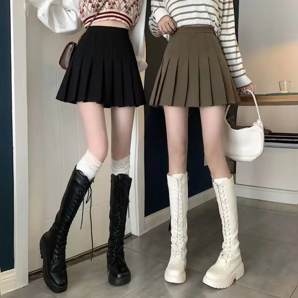 Preppy Style Pleated Skirt Solid color Plus Size A-Line Skirt JK Uniform Skirt School Girl