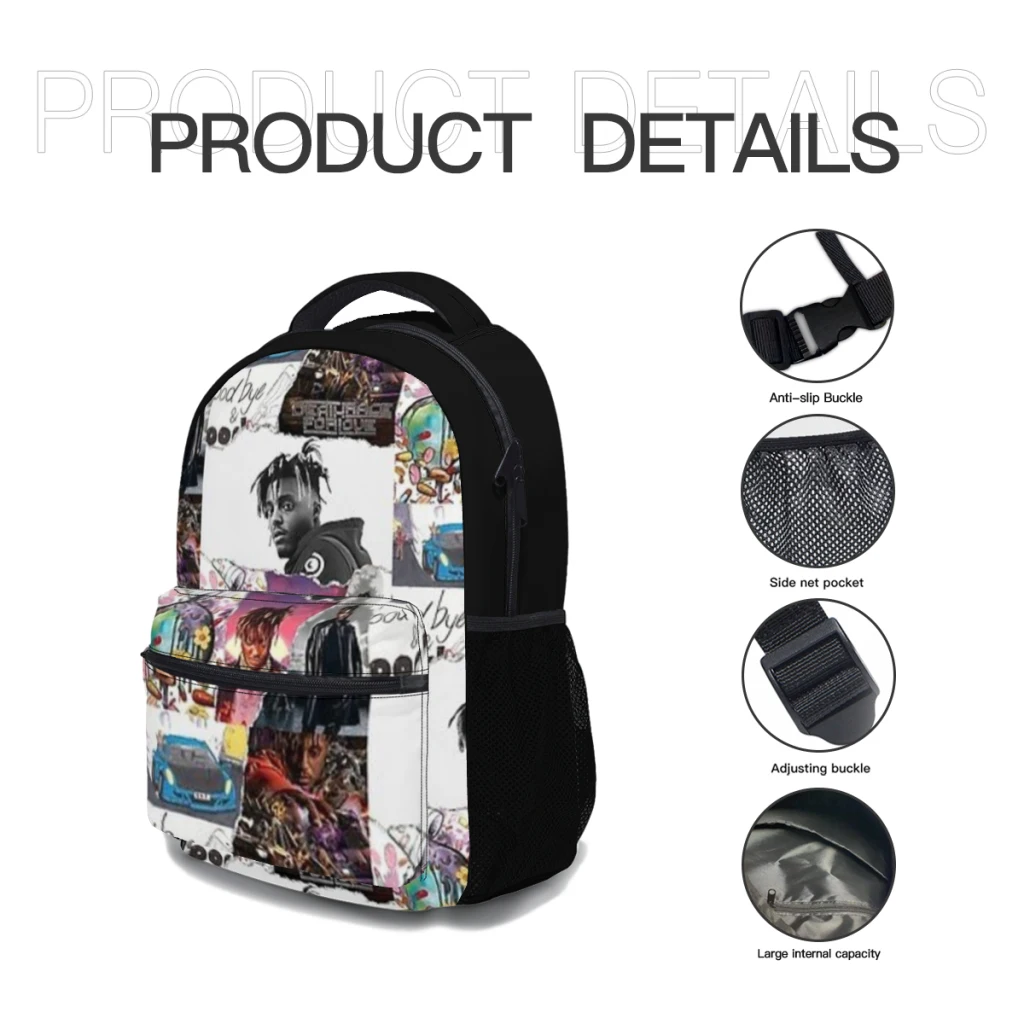 Juice Wrld Mochila impermeável para meninas, mochilas escolares de alta capacidade, Trendy Girls Laptop Bag, novo, 17"  