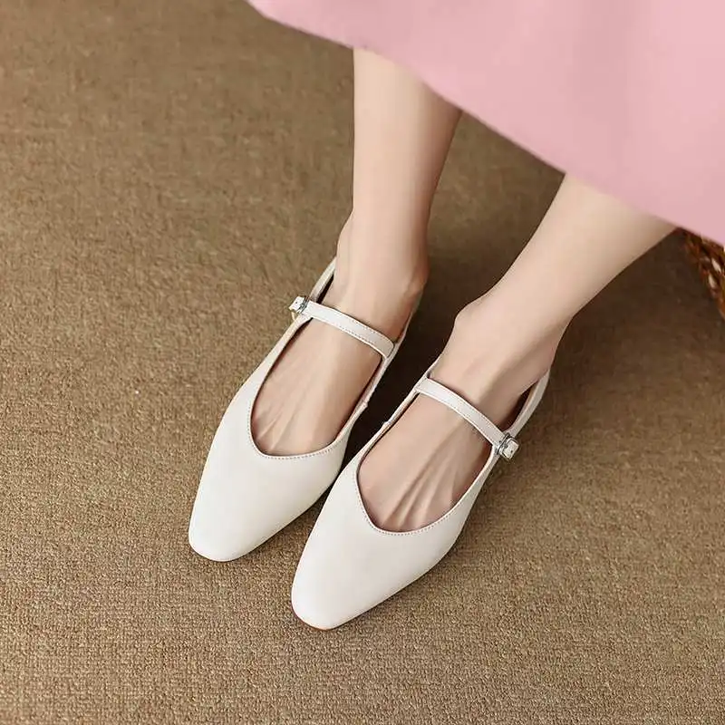 Krazing Pot Handmade Genuine Leather Shallow Buckle Strap Spring Dance Shoes Runway Mary Janes Solid Concise Women Ballet Flats