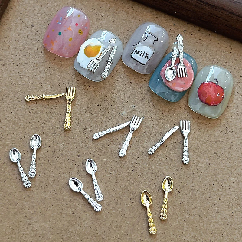 10 قطعة ثلاثية الأبعاد ملعقة شوكة مسمار الفن حلية Craft بها بنفسك الحرفية ل الاكريليك مسمار الديكور الذهب الفضة شكل فريد Charms بها بنفسك حُليات المجوهرات مانيكير #4