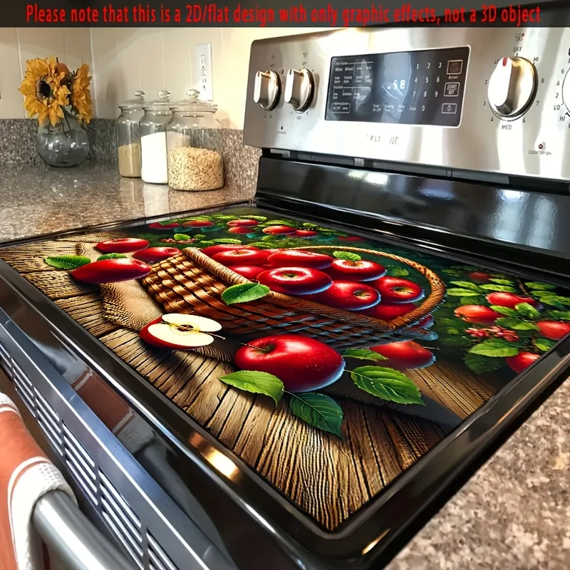 2D Flat Apple Basket Stove Mat – Heat & Scratch Resistant, Non-Slip Cover for Glass Cooktops & Kitchen Decor