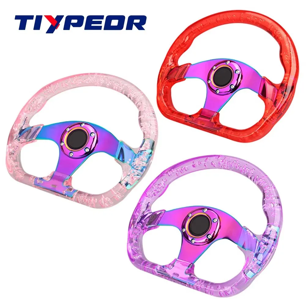 New High Quality Universal Transparent D Shape Steering Wheel Neo Bubble Racing Sport Steering Wheel Aluminum Branket