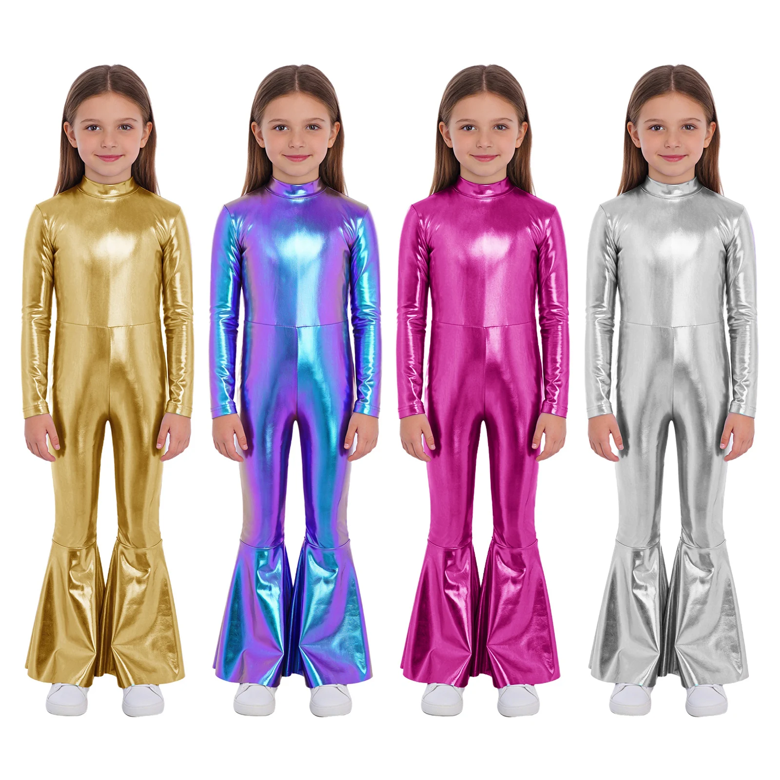 Girls Metallic Unitards Jazz Hip Hop Modern Dance Wear Gymnastics Leotards Stage Performance Show Suit Carnival Cowboy Costume