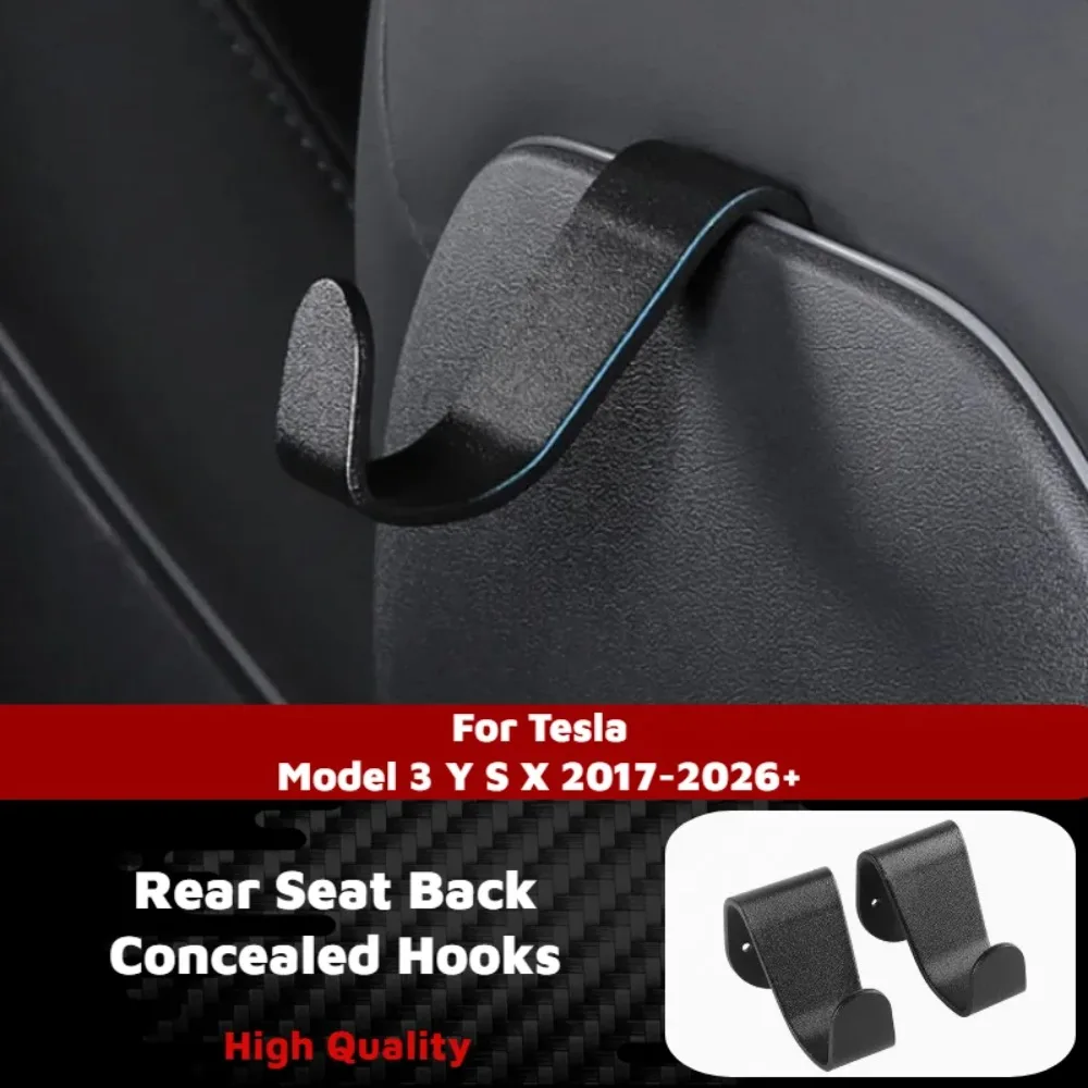 1PC/2PCS Rear Seat Back Concealed Hooks for Tesla Model 3 Y S X 2017-2026+ Behind Headrest Bag Hanger Holder Car Accessories