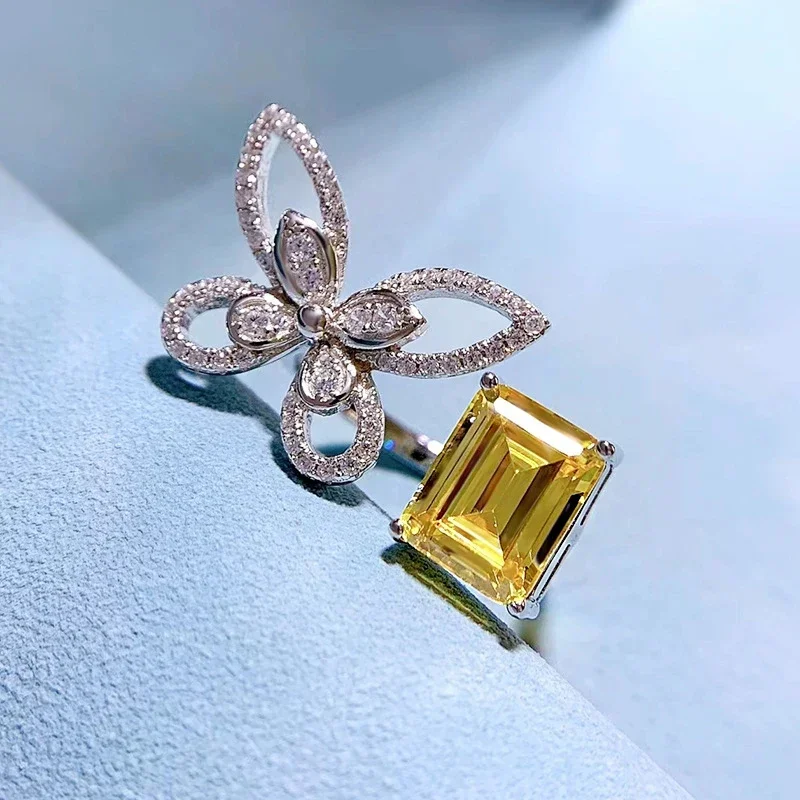 Cristal Espumante Zircônia Anel em Forma de Borboleta para Mulheres, Jóias Lindo, Glamour Elegante, Tamanho Aberto Ajustável, Presente Festa