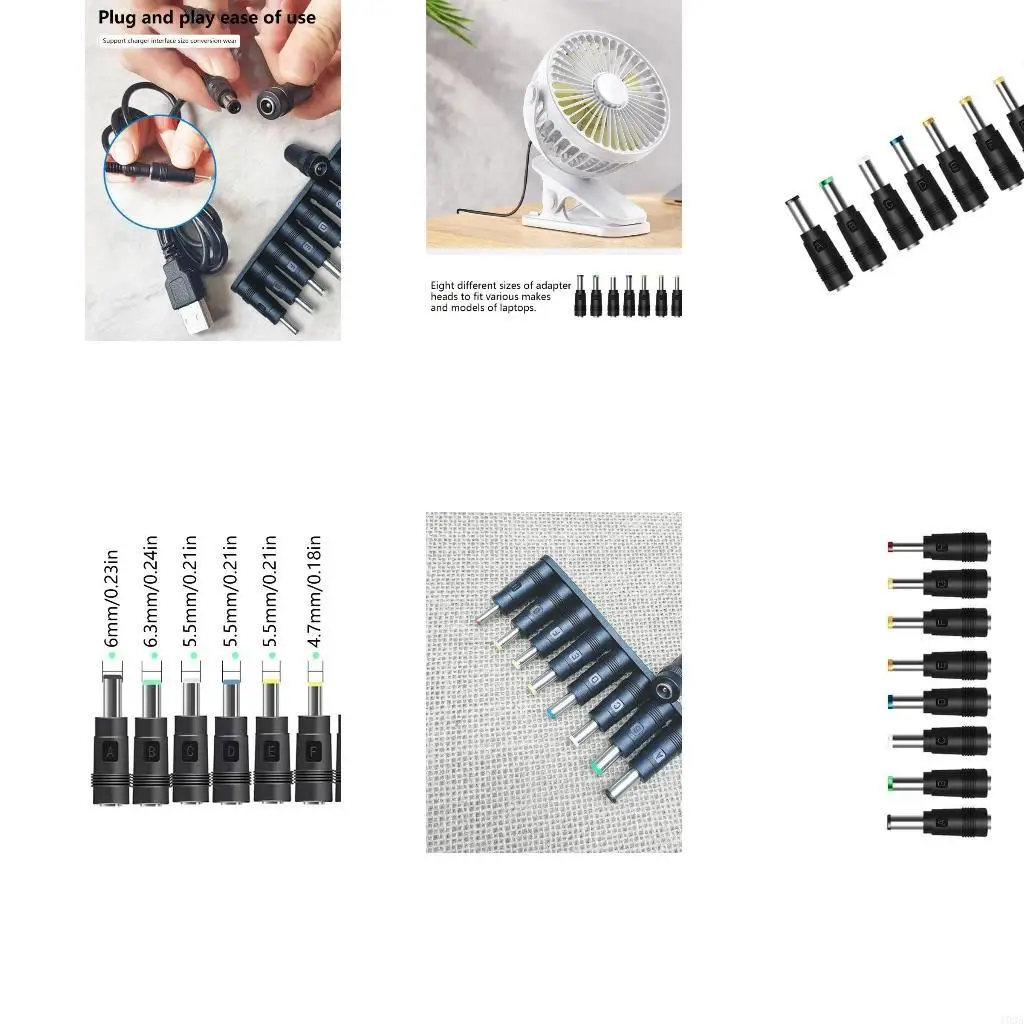 193A Power Adapters Female Plug Converters Connectors DC5.5x2.1mm to 6.3 6.0 5.5 4.8 3.5 Male Tips Adaptors Set