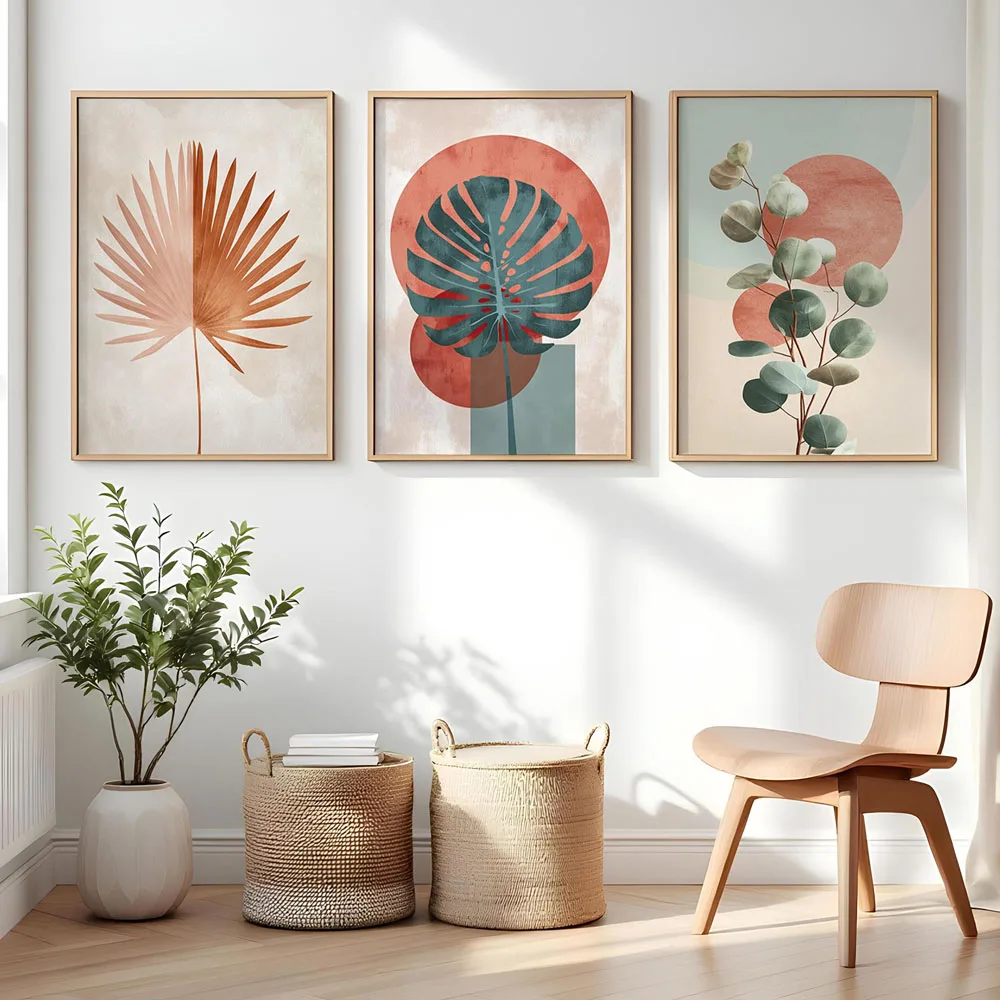 Set of 3 Botanical Prints Boho Plant Wall Art Minimalist Greenery Triptych Canvas Print Painting Living Room Home Nature Decor