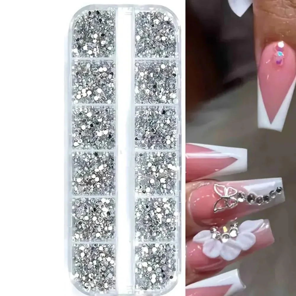 2Boxes Colorful & White Flatback Nail Art Rhinestones Round Multi-Size Glitter Gemstone Nail Art Decoration Manicure Accessories