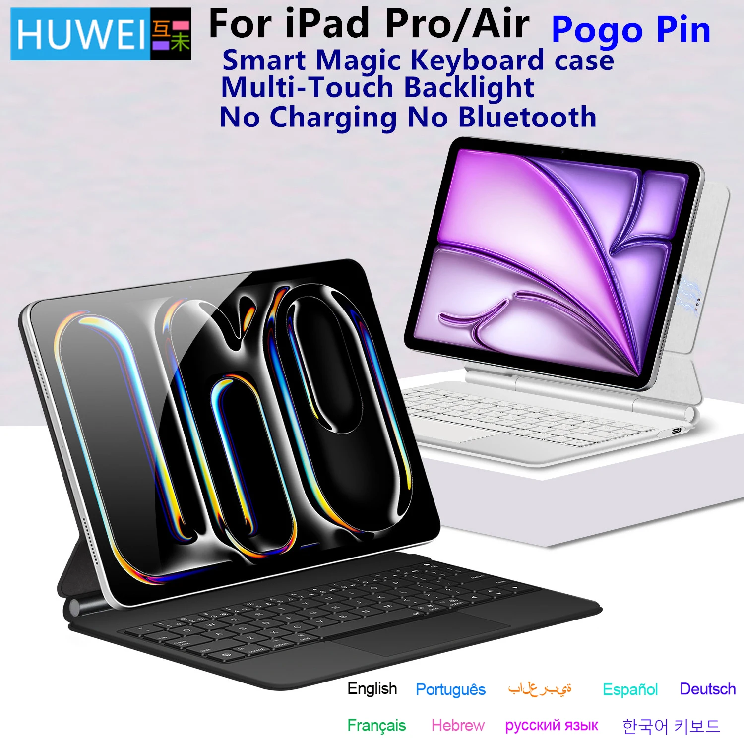 

HUWEI Pogo Pin Magic Keyboard for IPad Pro M5 11 13 Inch 12.9 M2 M3 2025 Smart Case Keyboard Cover for iPad Air 7 M3 11 13"Funda